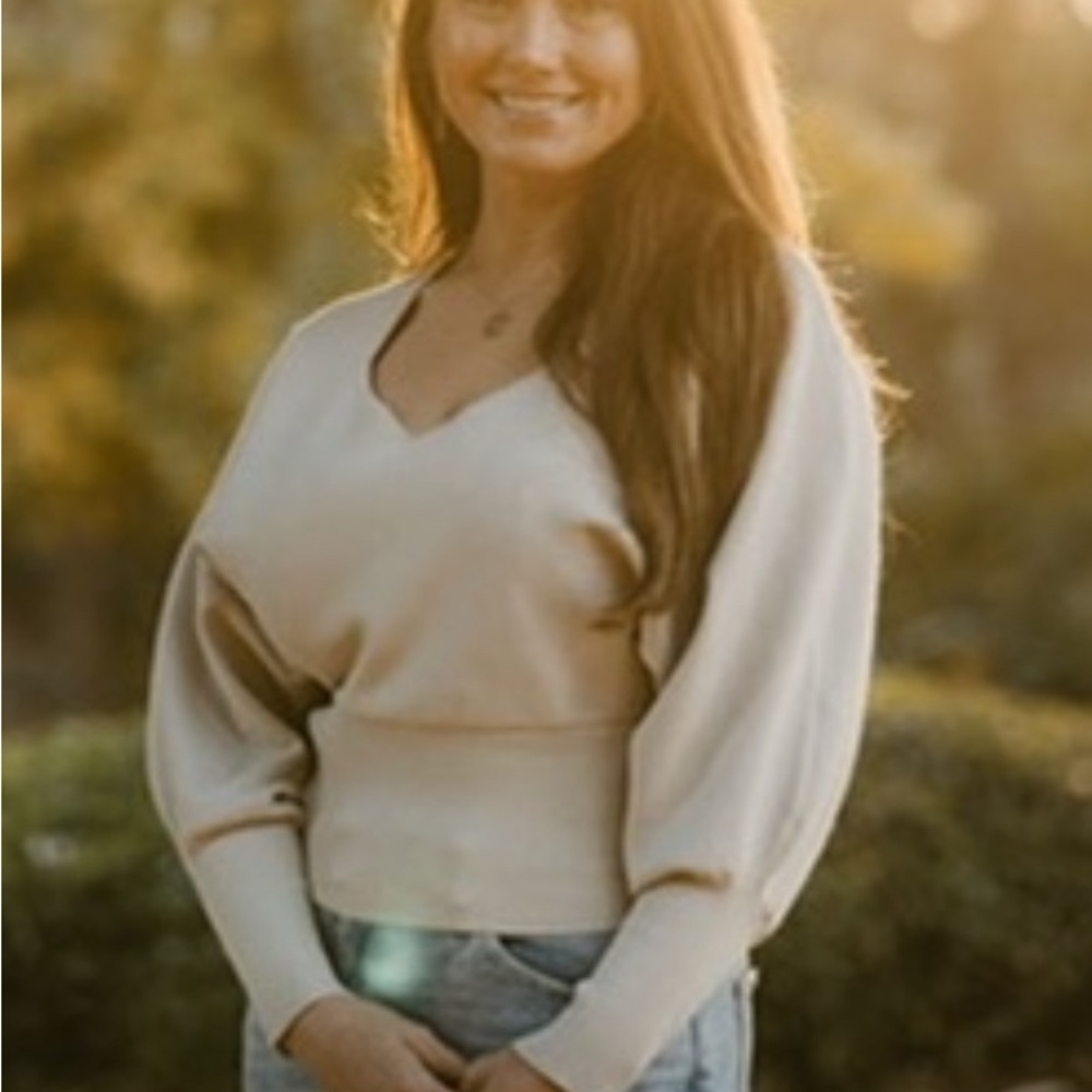 Express Cream V-Neck Sweater w/ Dolman Sleeves